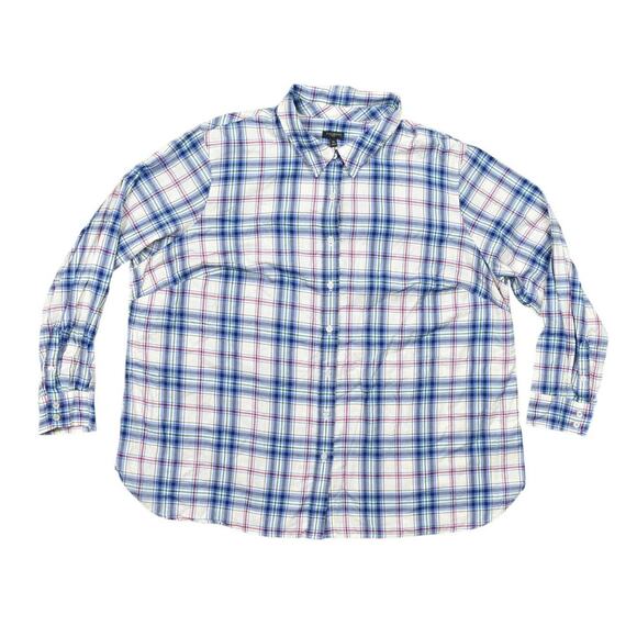Talbots Multicolor Cotton Blend Button-Up Top 3X Long Sleeve Plaid - Picture 1 of 8